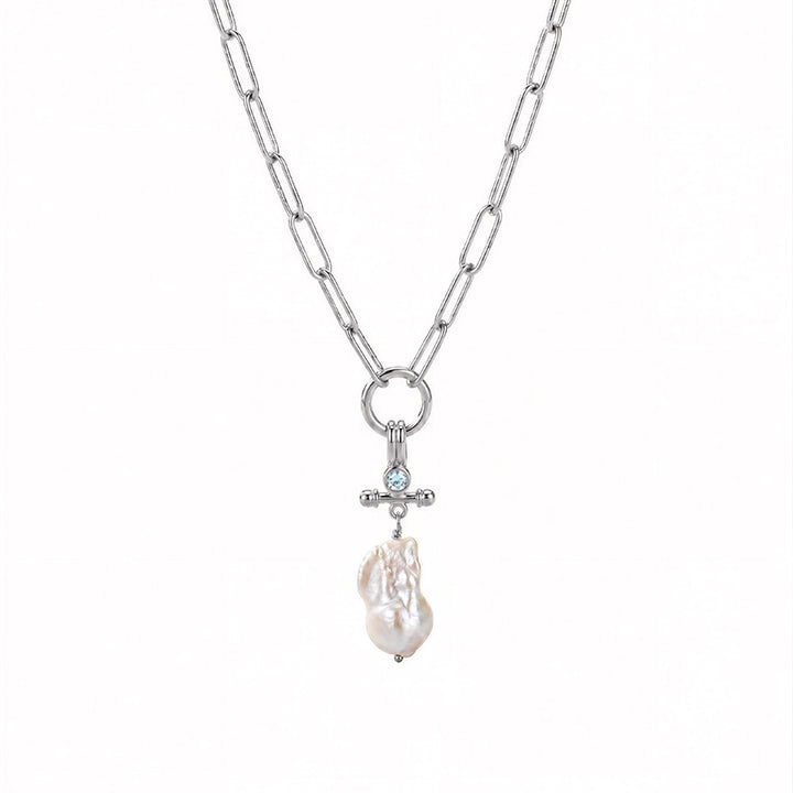 OF THE SEA PEARL AND AQUAMARINE T-BAR NECKLACE