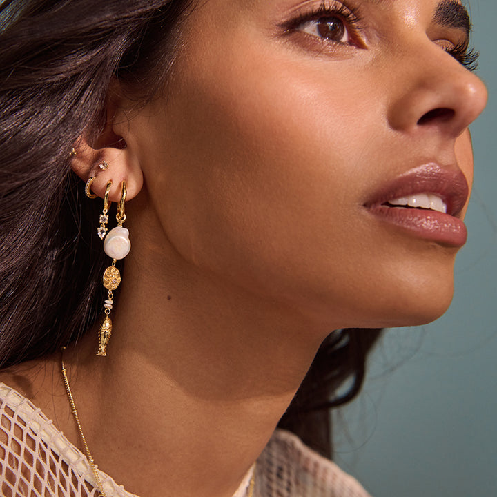 OF THE SEA FISH AND PEARL LONG EARRINGS