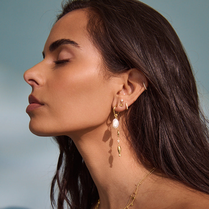 OF THE SEA FISH AND PEARL LONG EARRINGS