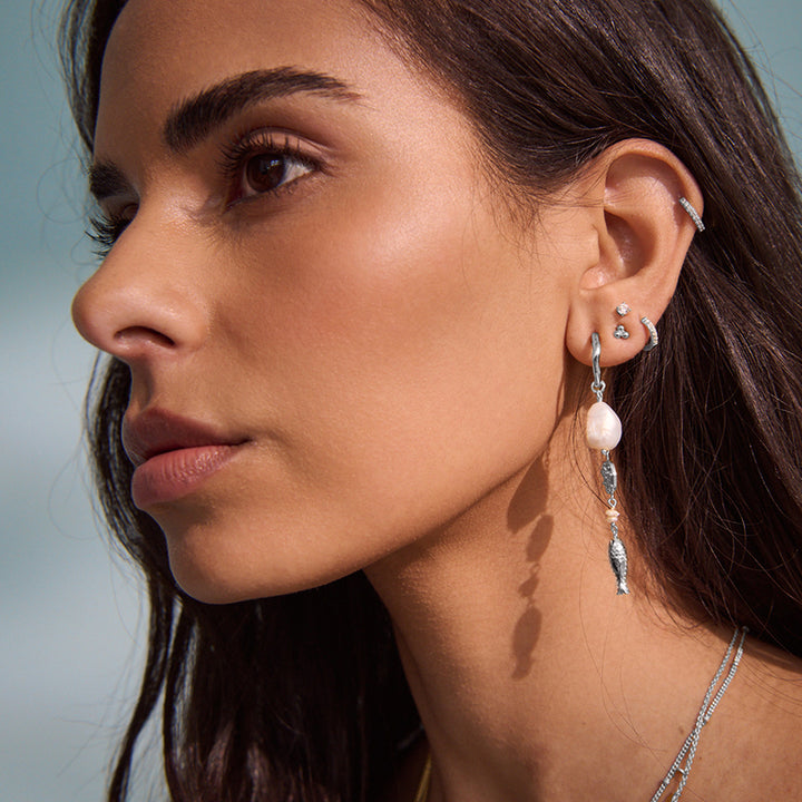 OF THE SEA FISH AND PEARL LONG EARRINGS
