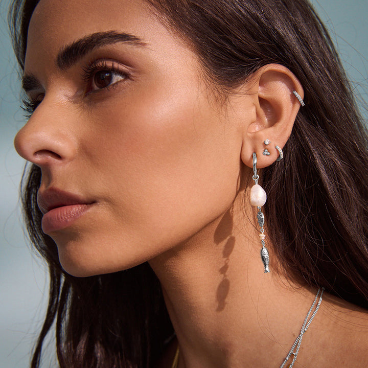 OF THE SEA FISH AND PEARL LONG EARRINGS