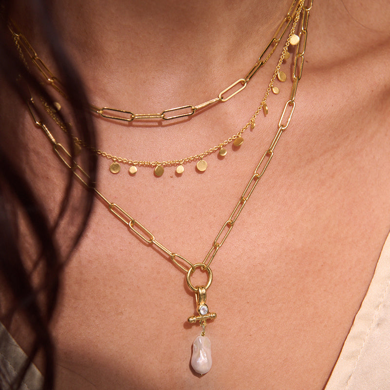 OF THE SEA PEARL AND AQUAMARINE T-BAR NECKLACE