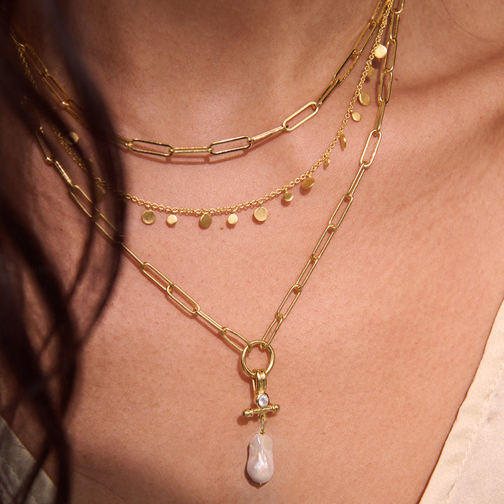 OF THE SEA PEARL AND AQUAMARINE T-BAR NECKLACE