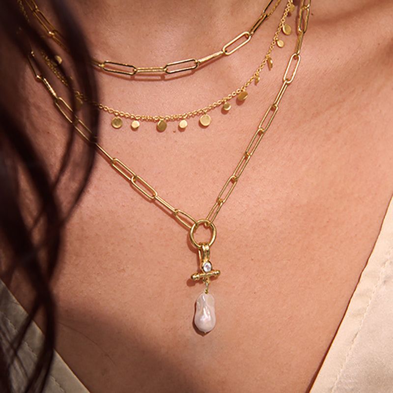 OF THE SEA PEARL AND AQUAMARINE T-BAR NECKLACE