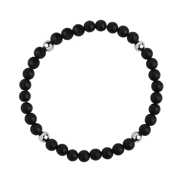 APOLLO MATT ONYX & STEEL STRETCH BRACELET