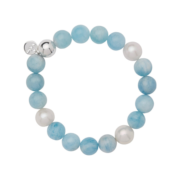 SUNSET AQUAMARINE & PEARL STRETCH BRACELET