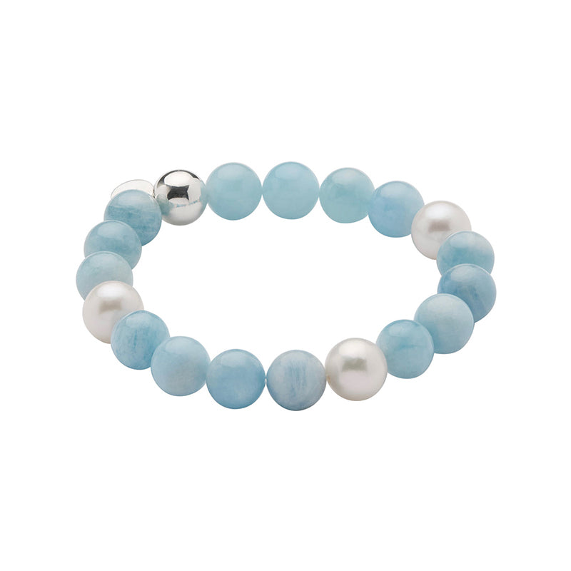 SUNSET AQUAMARINE & PEARL STRETCH BRACELET
