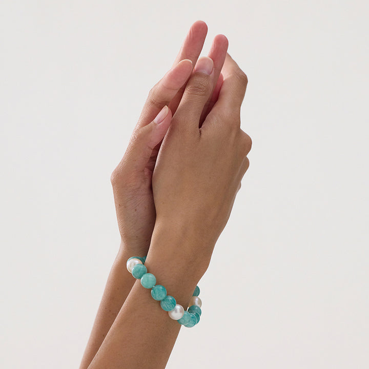 SUNSET AMAZONITE & PEARL STRETCH BRACELET