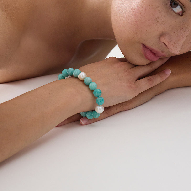 SUNSET AMAZONITE & PEARL STRETCH BRACELET
