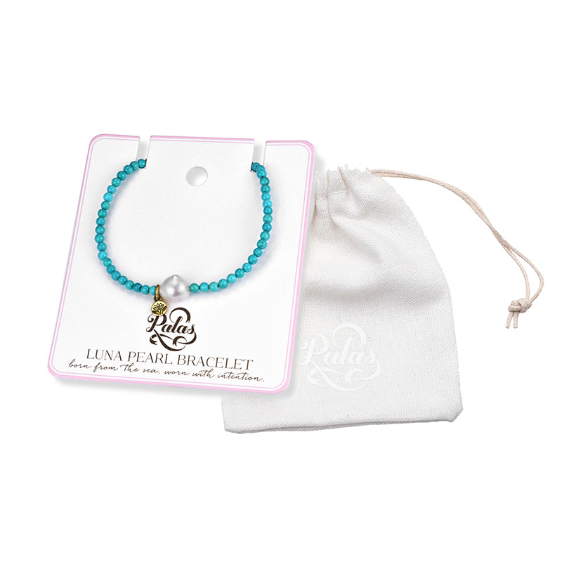 TURQUOISE HOWLITE 'CALM' LUNA PEARL BRACELET