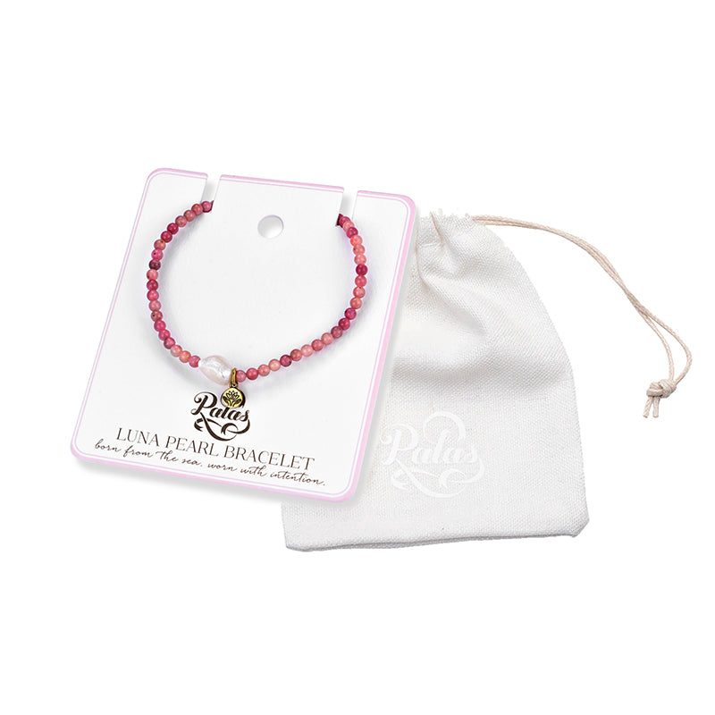 PINK RHODONITE 'LOVE' LUNA PEARL BRACELET