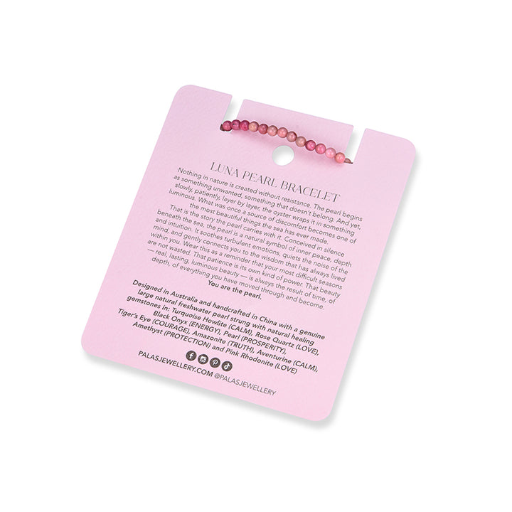 PINK RHODONITE 'LOVE' LUNA PEARL BRACELET