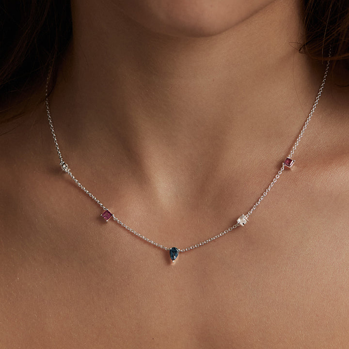 Clover Multistone Silver Necklace