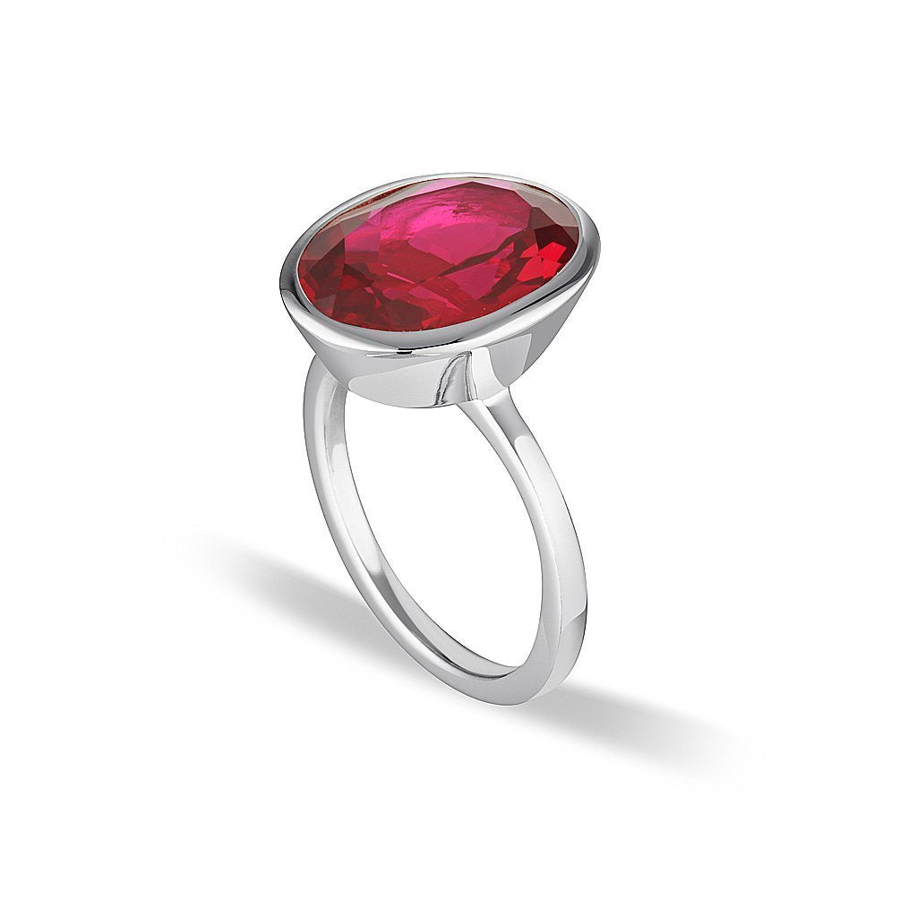CELEBRATION STACKER RING - LARGE OVAL CUT - RUBY CORUNDUM