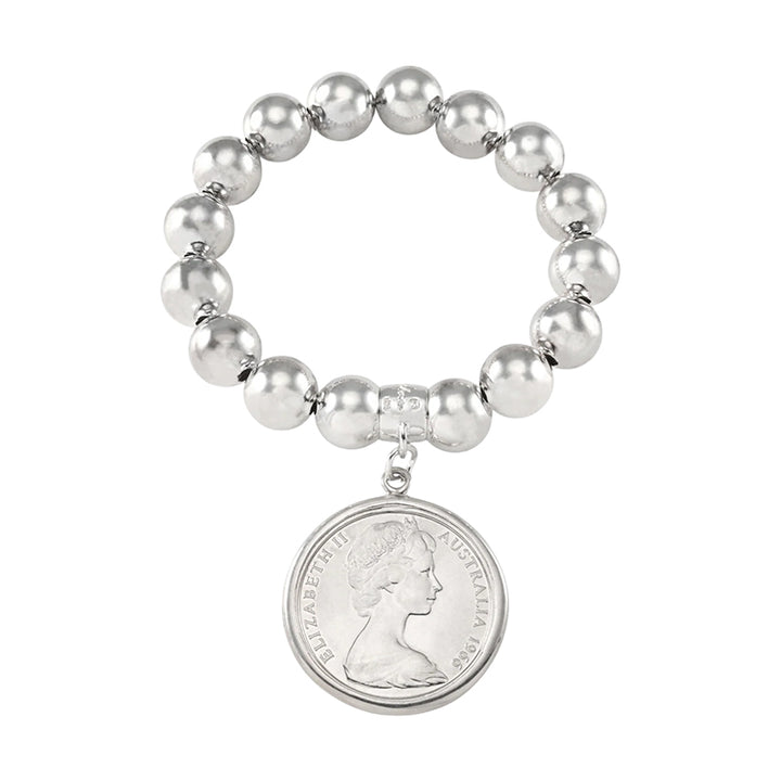 STRETCH BALL BRACELET WITH 1966 50C COIN