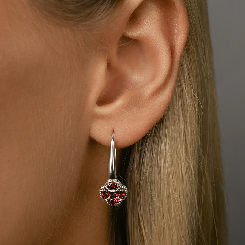 GARNET CLOVER DROP EARRINGS