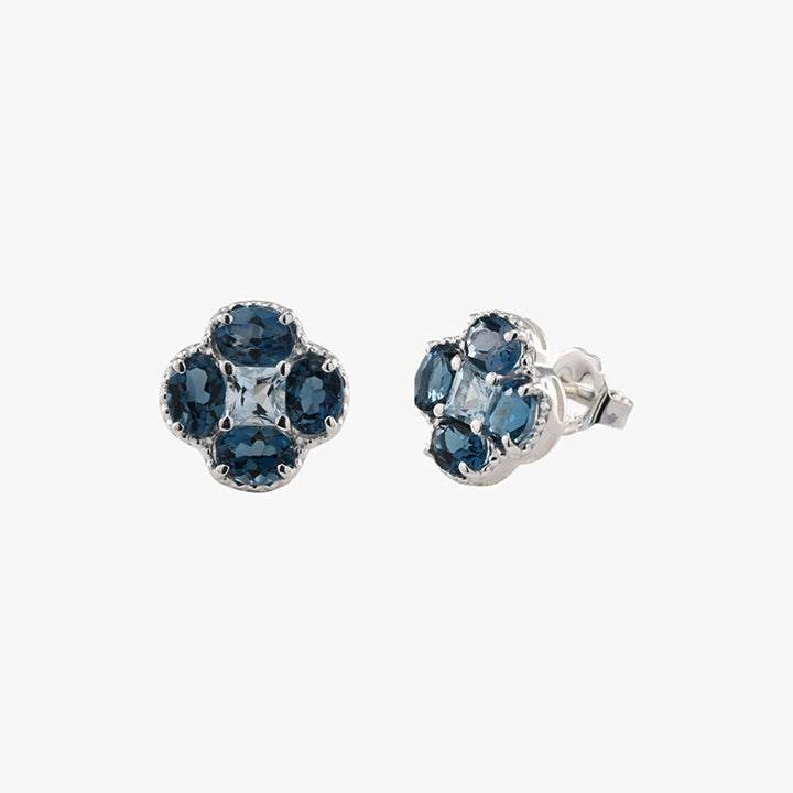 SKY BLUE & LONDON BLUE TOPAZ CLOVER EARRINGS