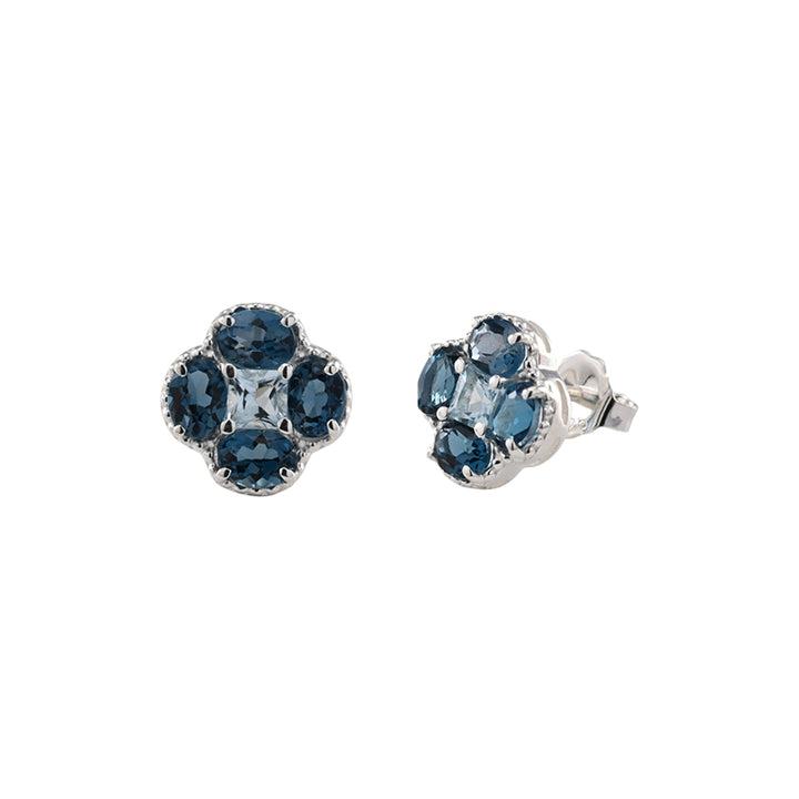 LONDON BLUE & SKY BLUE TOPAZ CLOVER EARRINGS