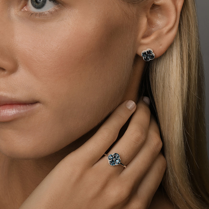 LONDON BLUE TOPAZ & CZ CLOVER RING