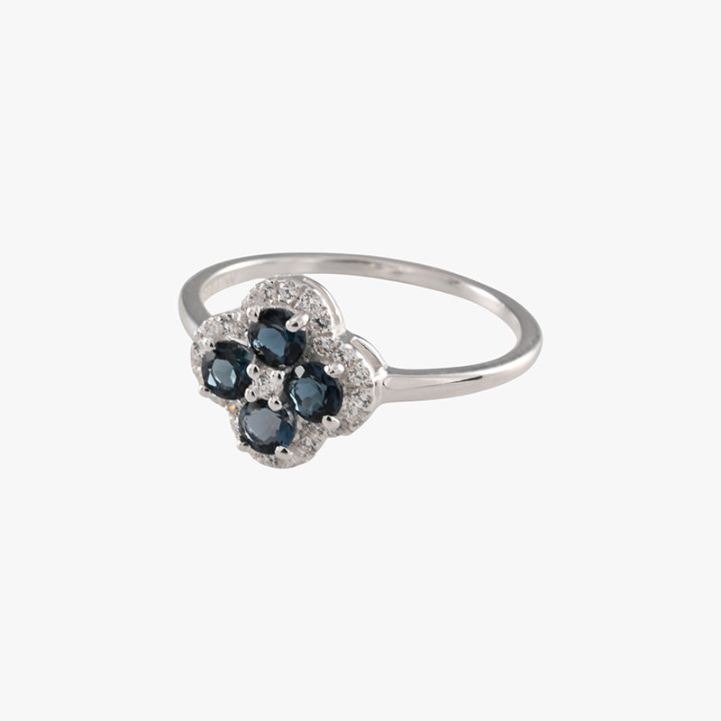 LONDON BLUE TOPAZ & CZ CLOVER RING