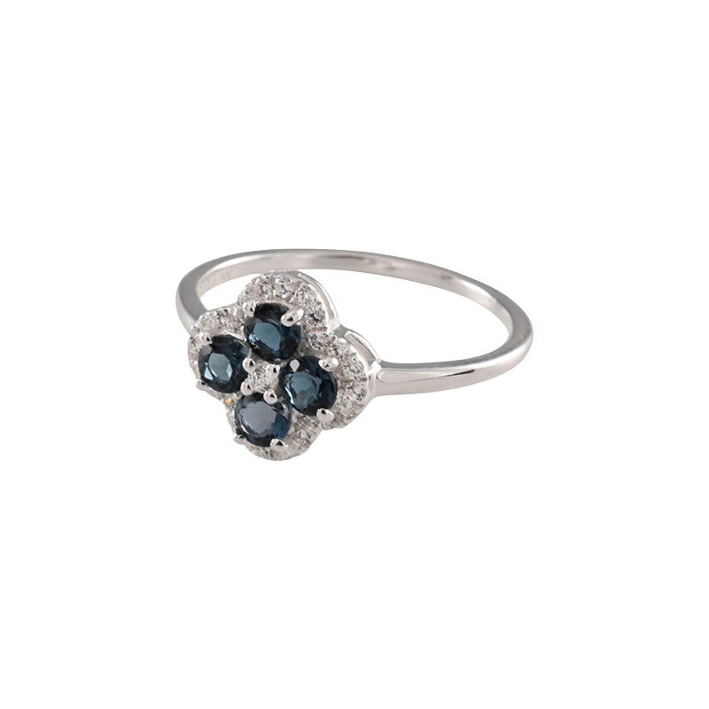 LONDON BLUE TOPAZ & CZ CLOVER RING