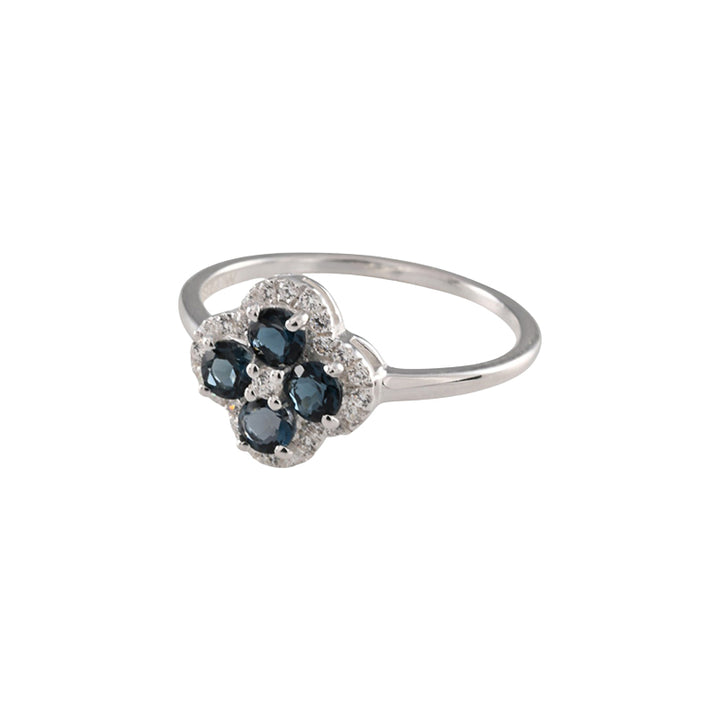 LONDON BLUE TOPAZ & CZ CLOVER RING