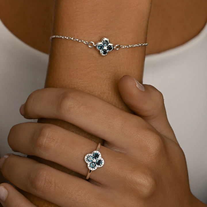 LONDON BLUE TOPAZ & CZ CLOVER RING