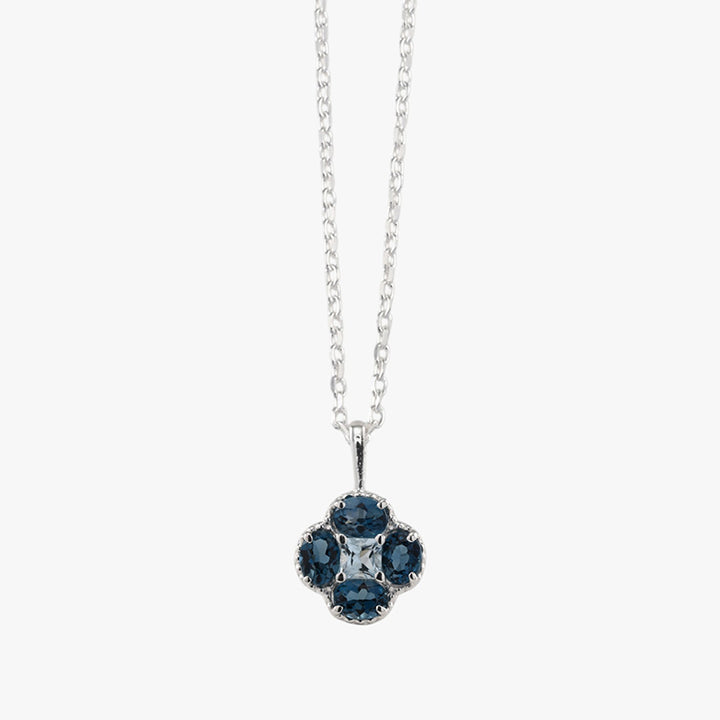 LONDON BLUE & SKY BLUE TOPAZ CLOVER BELCHER NECKLACE