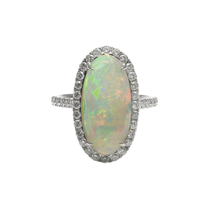 OVAL NATURAL OPAL AND DIAMOND RING