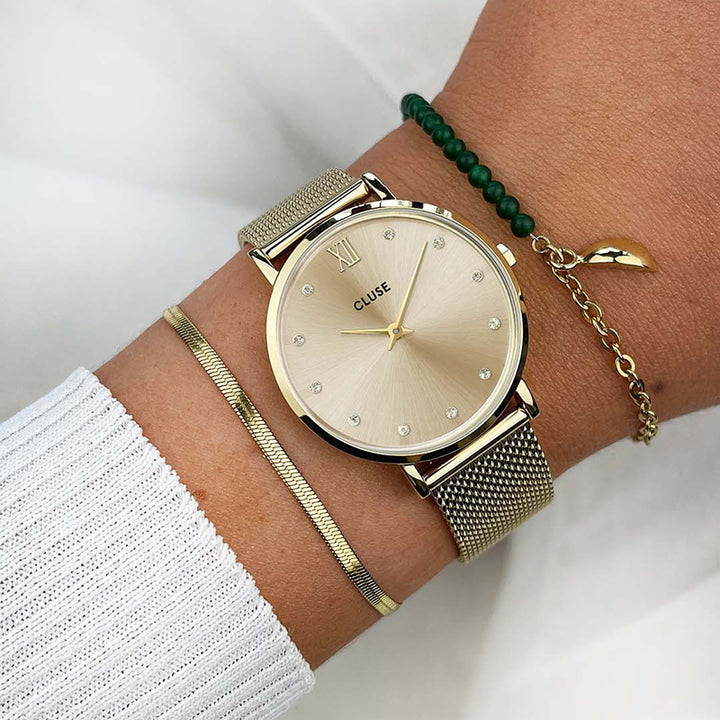 MINUIT GOLD MESH WATCH WITH CRYSTALS