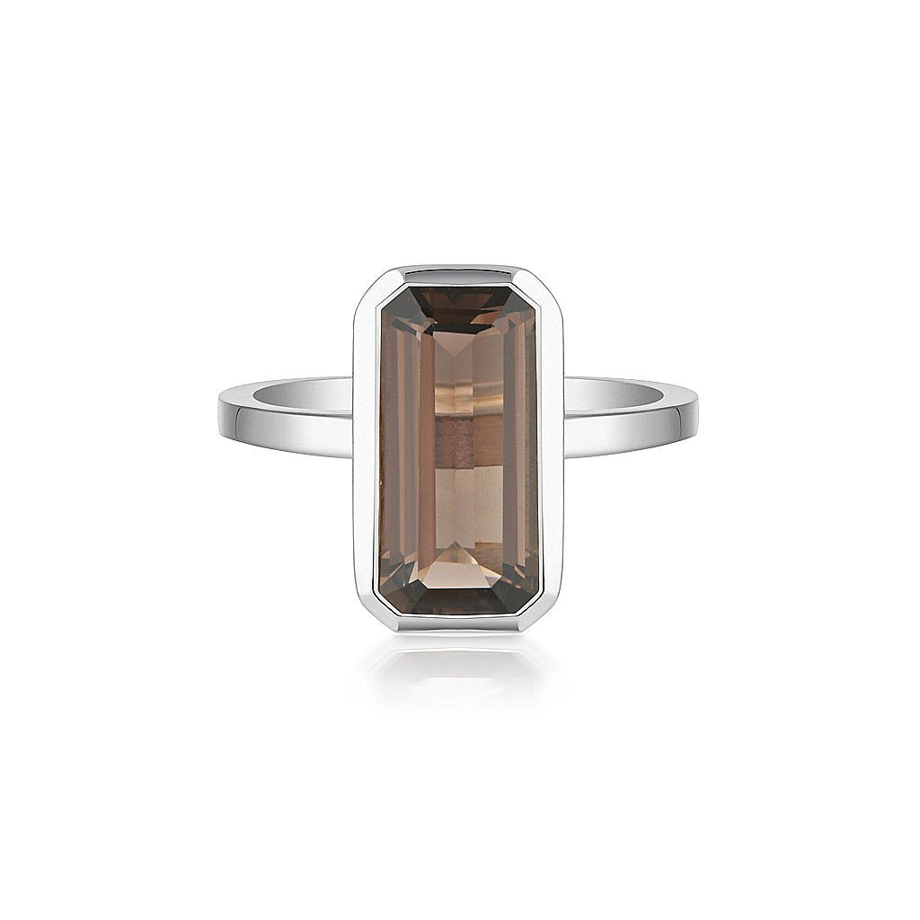 CELEBRATION STACKER RING - LARGE EMERALD CUT - SMOKY QUARTZ