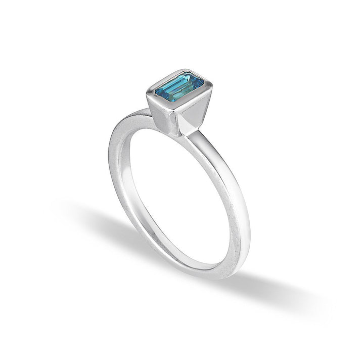 CELEBRATION STACKER RING - SMALL EMERALD CUT - BLUE ZIRCON