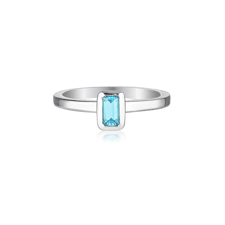 CELEBRATION STACKER RING - SMALL EMERALD CUT - BLUE ZIRCON