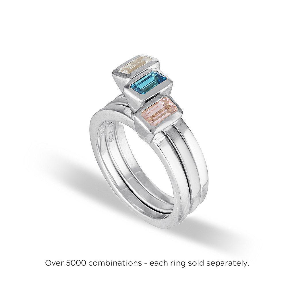 CELEBRATION STACKER RING - SMALL EMERALD CUT - BLUE ZIRCON
