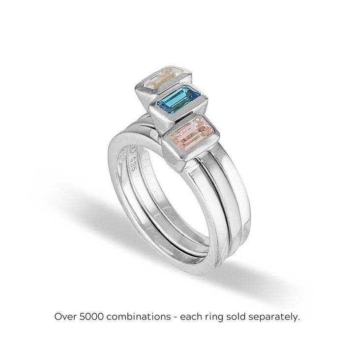 CELEBRATION STACKER RING - SMALL EMERALD CUT - BLUE ZIRCON